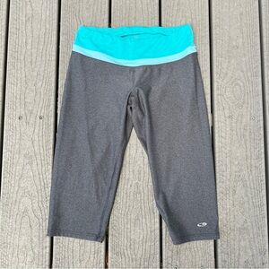 Champion: Grey and Aqua Athletic Capris Leggings. Size Medium.